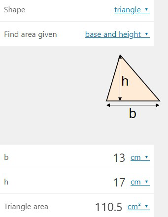 محاسبه آنلاین مساحت مثلثی به قاعده 13 و ارتفاع 17
